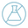 A blue outline of a laboratory flask inside a circle with a diagonal line crossing through it, symbolizing no chemicals or no laboratory use.