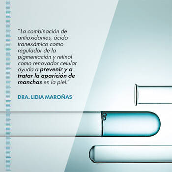 Texto que describe la combinacion de ingredientes para prevenir y tratar manchas en la piel, atribuido a la Dra. Lidia Maranon.