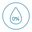 An icon of a droplet with "0%" inside, indicating no water content.