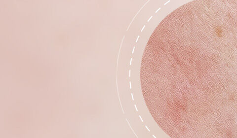 A soft, textured background in muted pink tones featuring a circular element with a subtle pattern, surrounded by dashed lines.