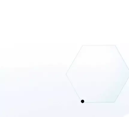 Fondo blanco con una forma hexagonal transparente y un pequeno punto negro en la parte inferior.
