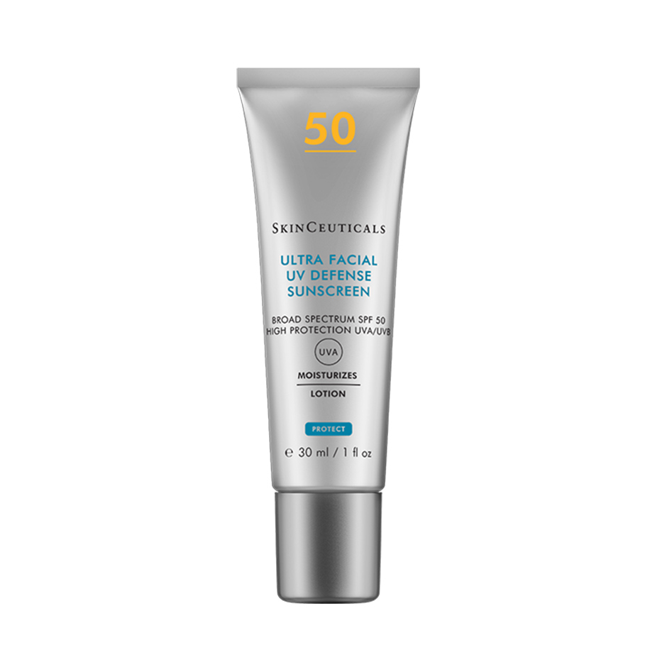 Crema solar facial SkinCeuticals SPF 50, en envase de 30 ml, que proporciona protección y humectación.